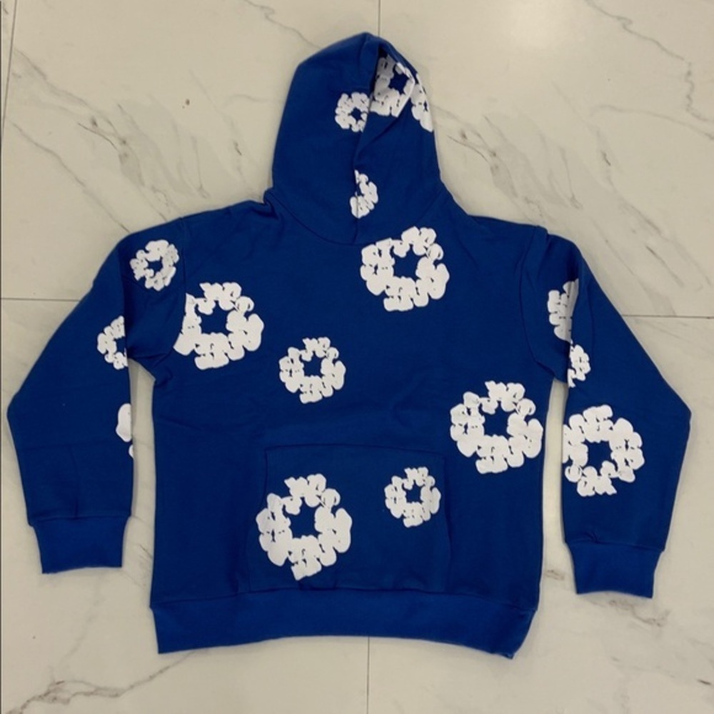 Denim Tears The Cotton Wreath Pullover Hoodie Blue Men’s size Large